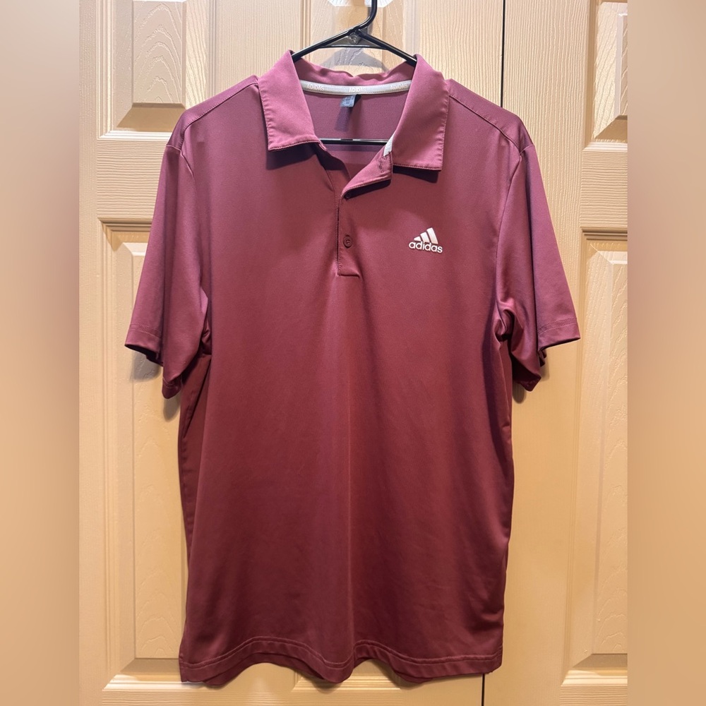 Adidas Golf Polo Shirt Mens Medium Solid Mauve Casual Short Sleeve Logo